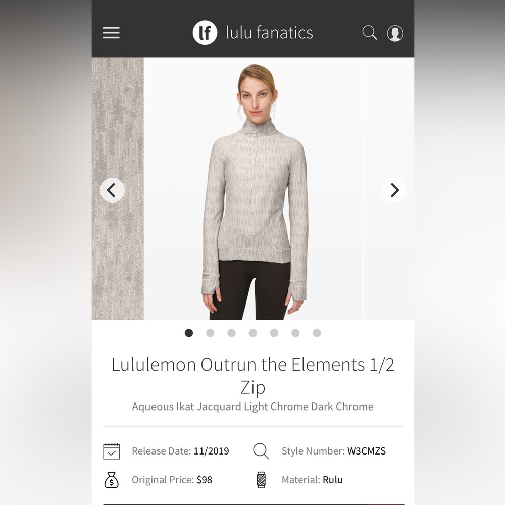 Lululemon outrun the elements 1/2 zip size 10